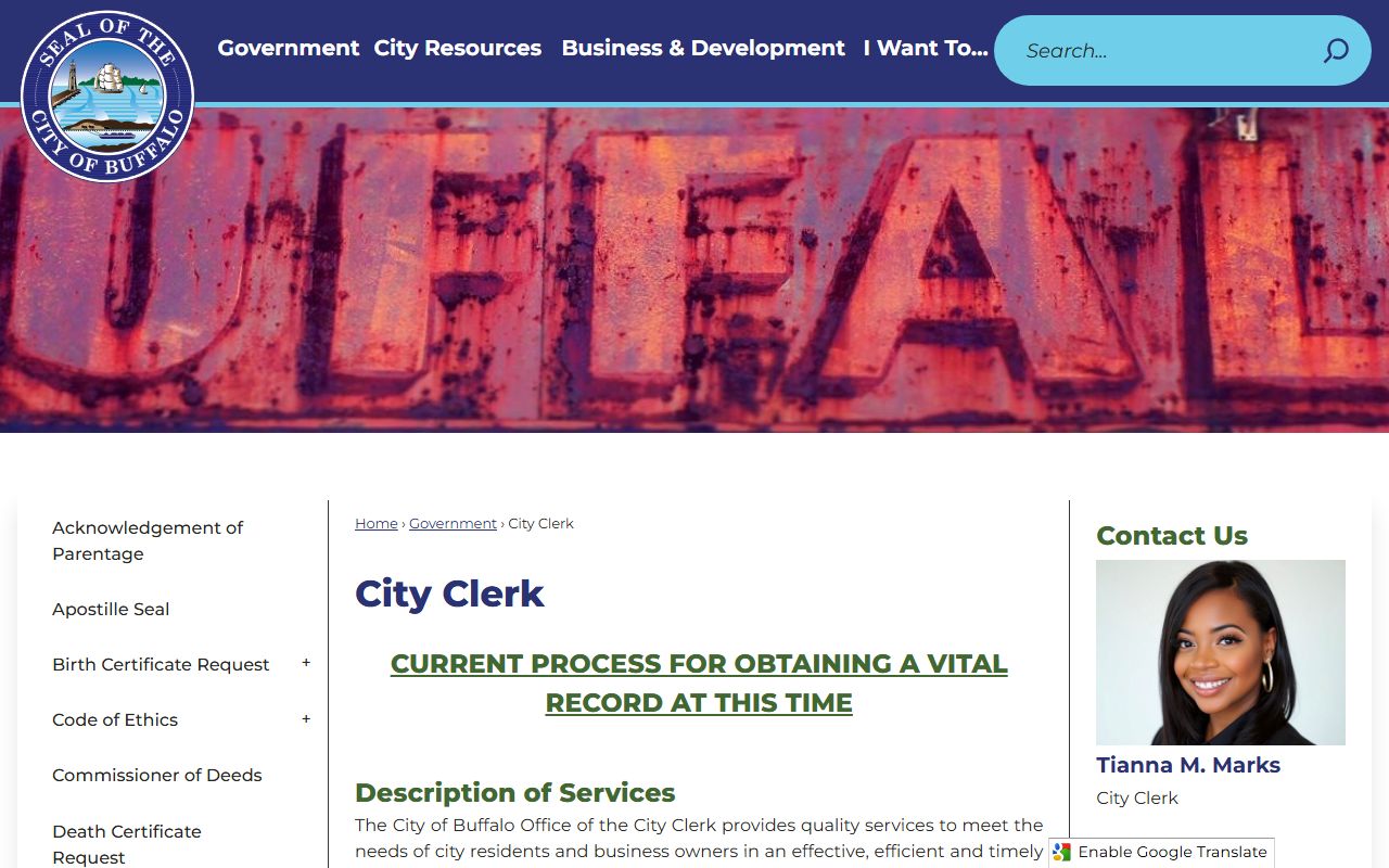 Buffalo City Clerk office - deed records handled by Erie County Clerk