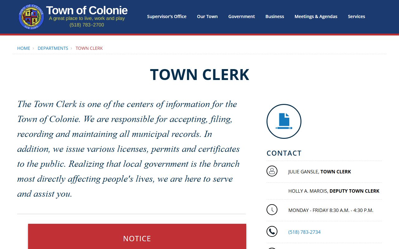 Colonie Town Clerk office - does not record deeds
