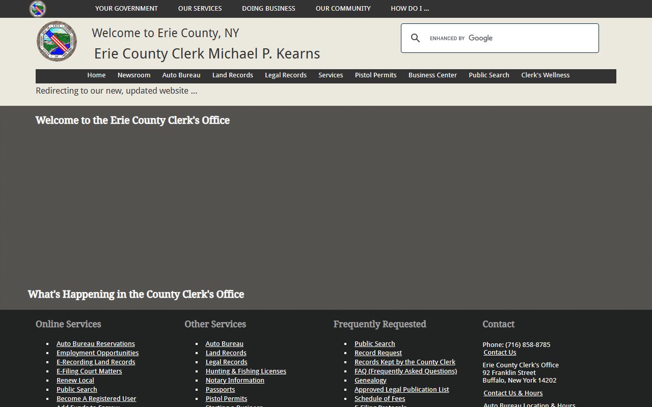 Erie County Clerk main website for deed records
