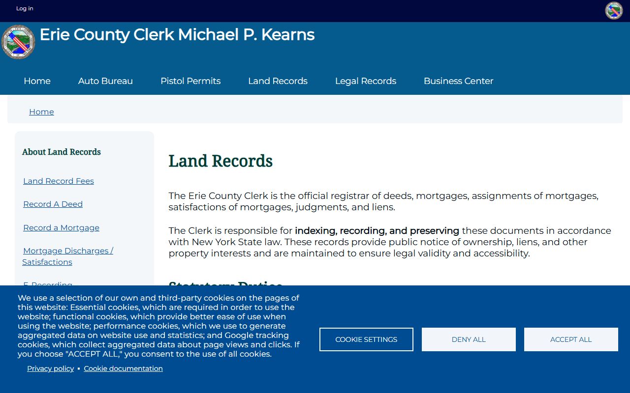 Erie County land records page for recording deeds