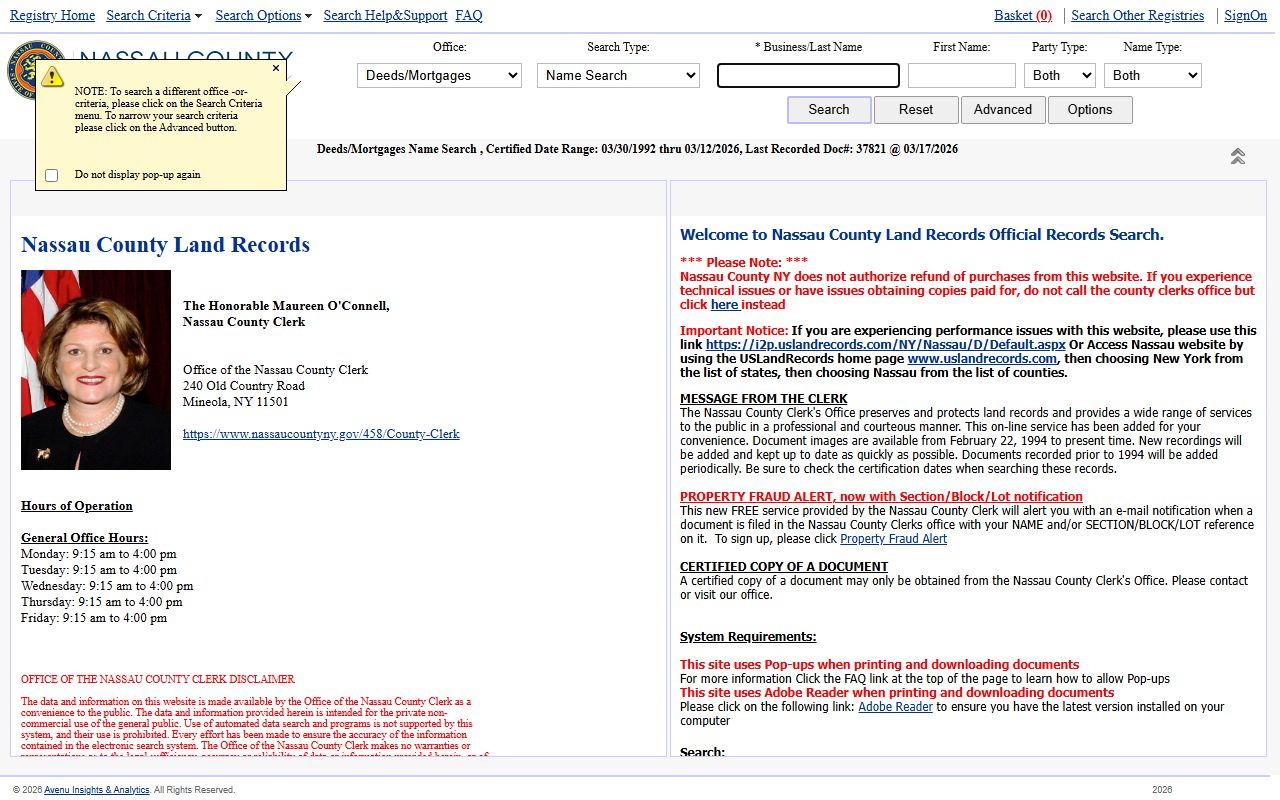Nassau County Land Records Viewer online search portal