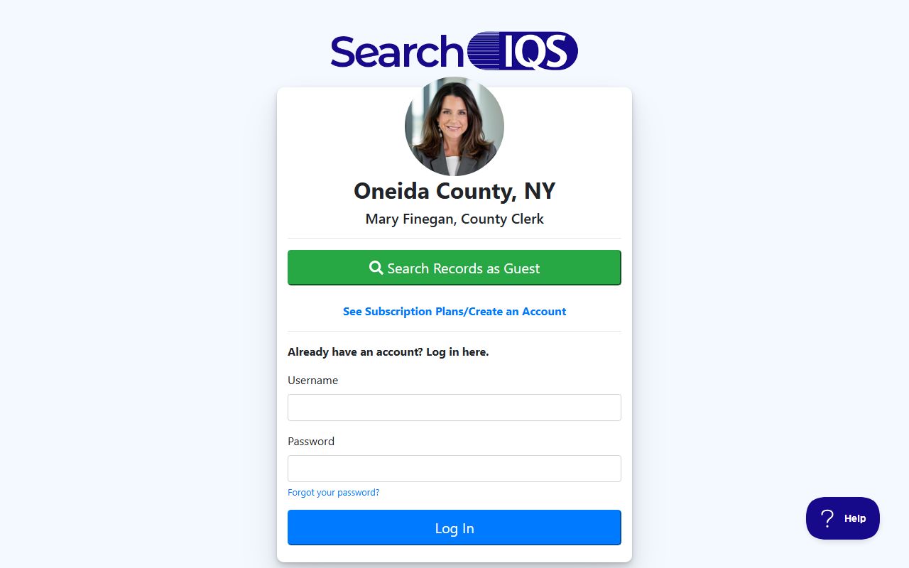 Oneida County IQS land records search portal for deed records