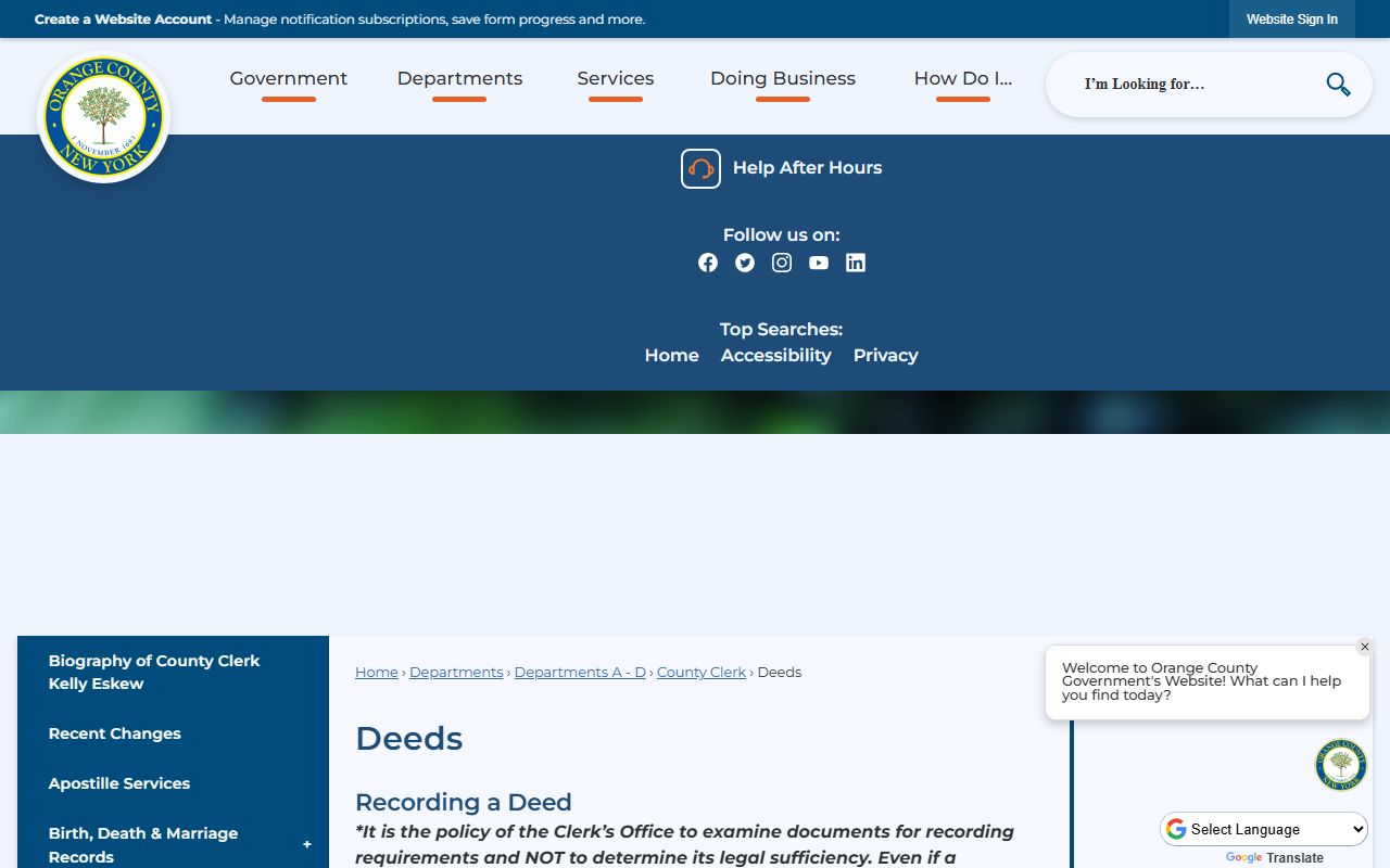 Orange County Clerk's Office in Goshen New York for deed records