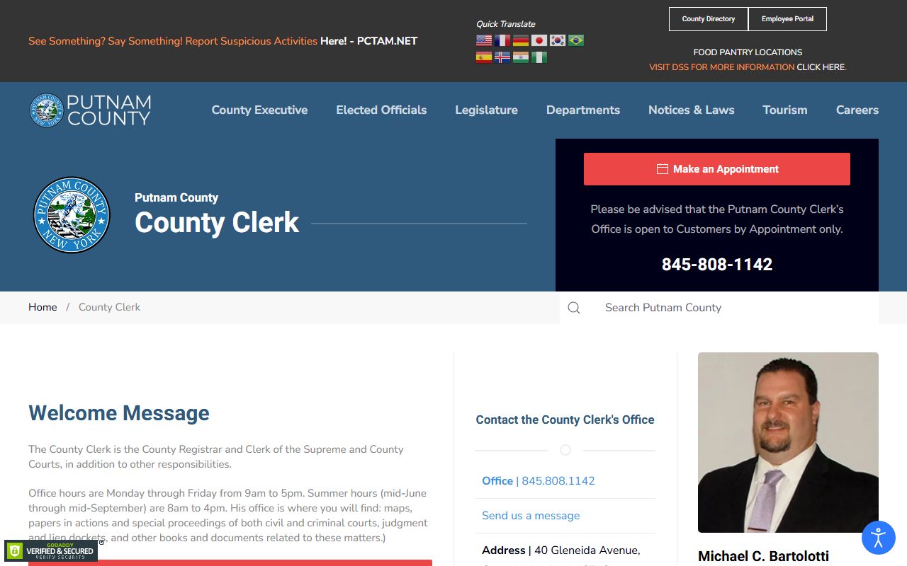Putnam County Clerk's Office land records search portal for deed records