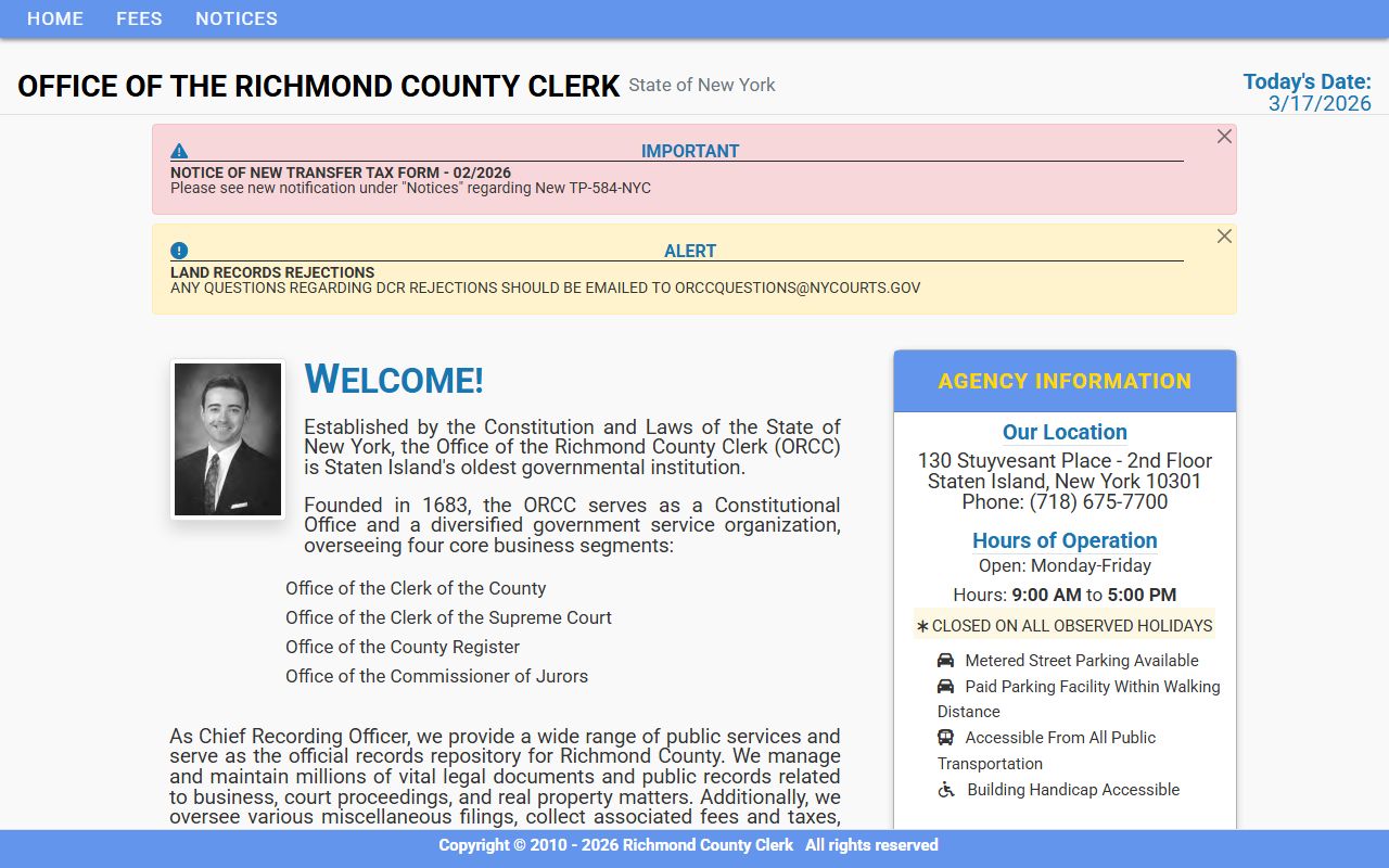 Richmond County Clerk's Office online records portal for Staten Island deed records