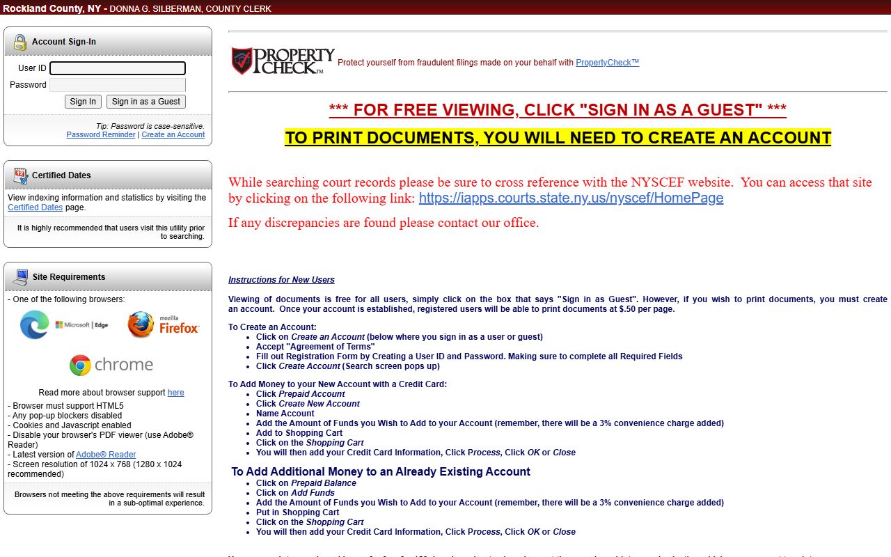 Rockland County Clerk electronic search portal for Ramapo deed records