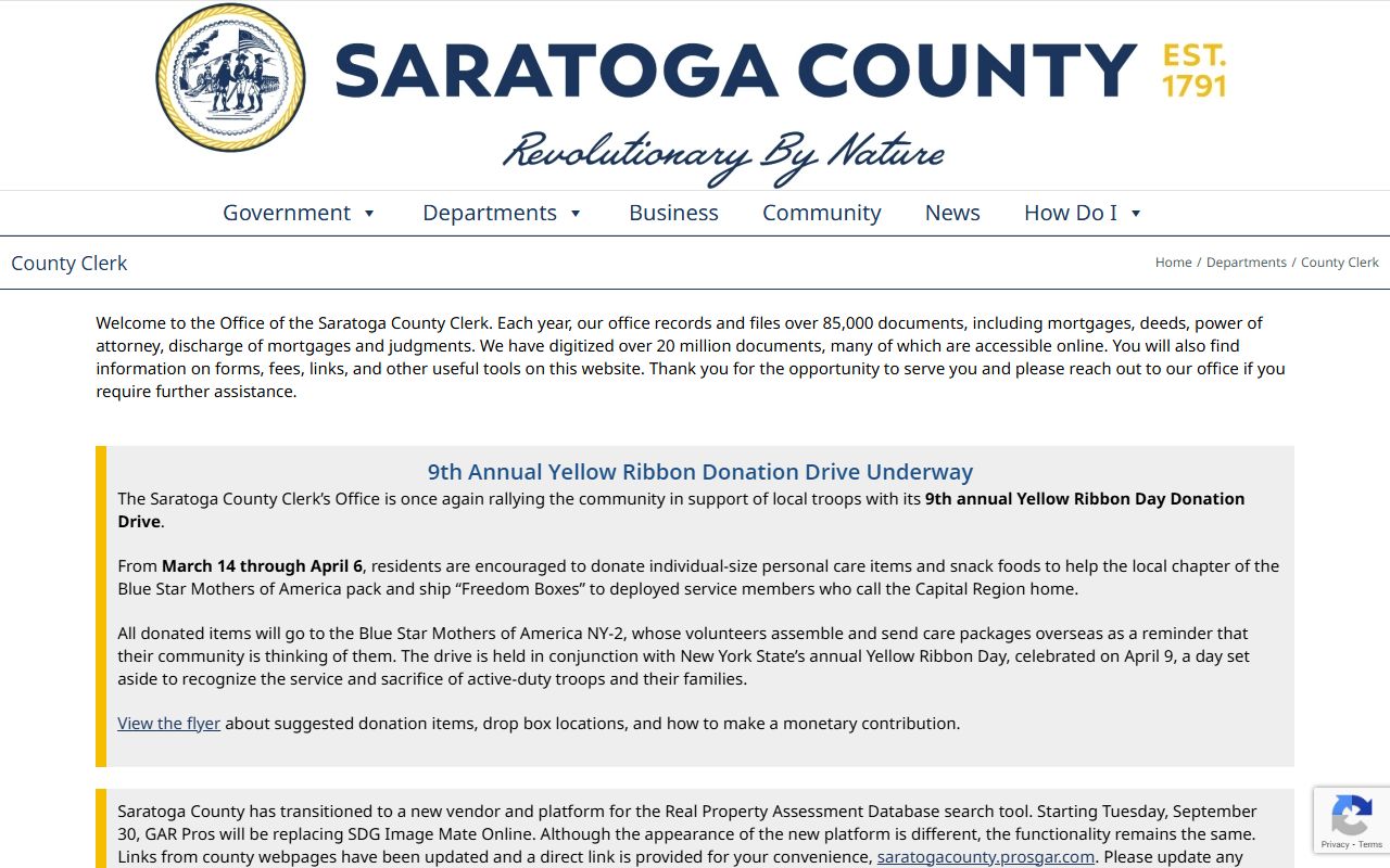 Saratoga County Clerk's Office online portal for searching deed records