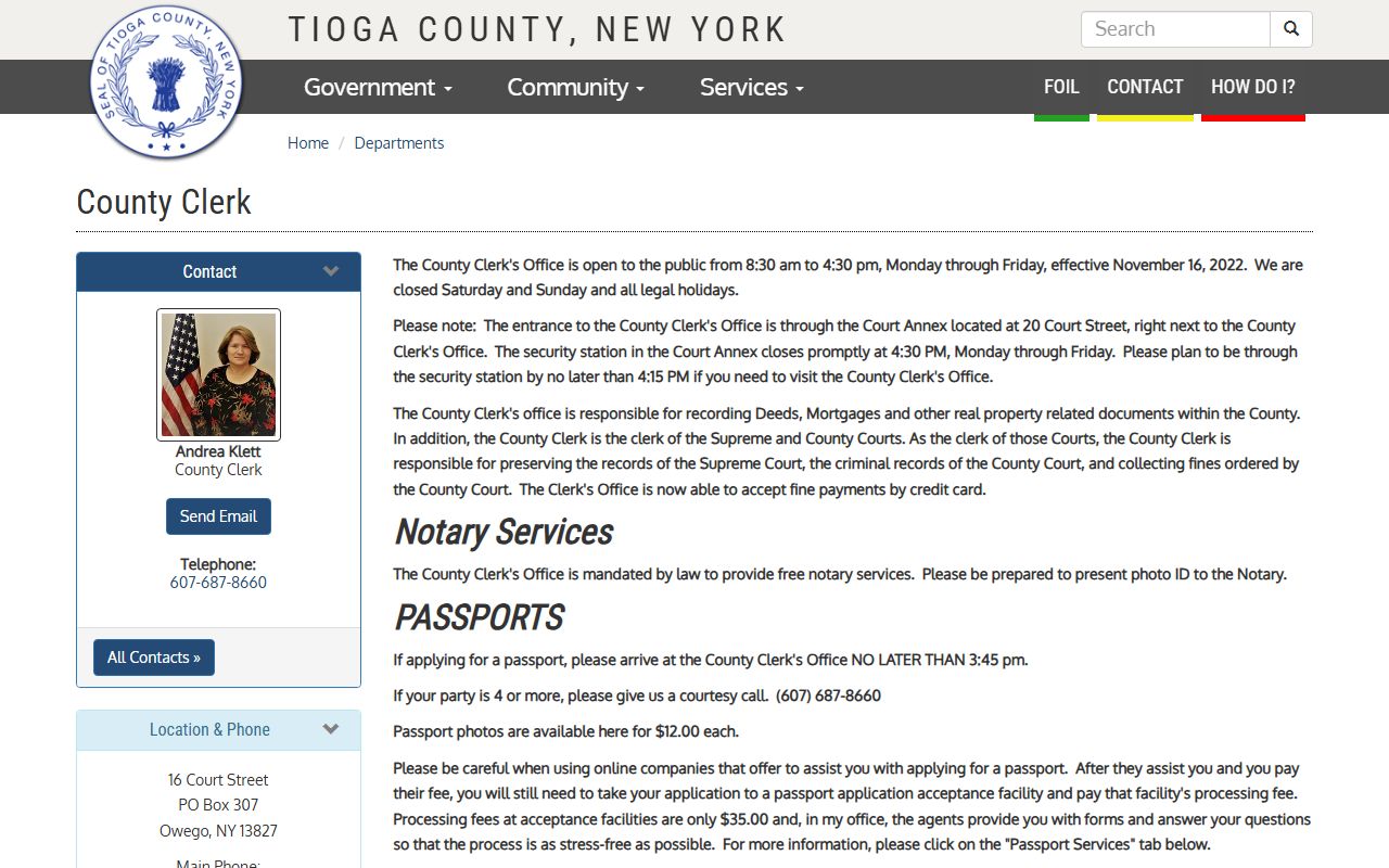 Tioga County Clerk's Office website for deed records