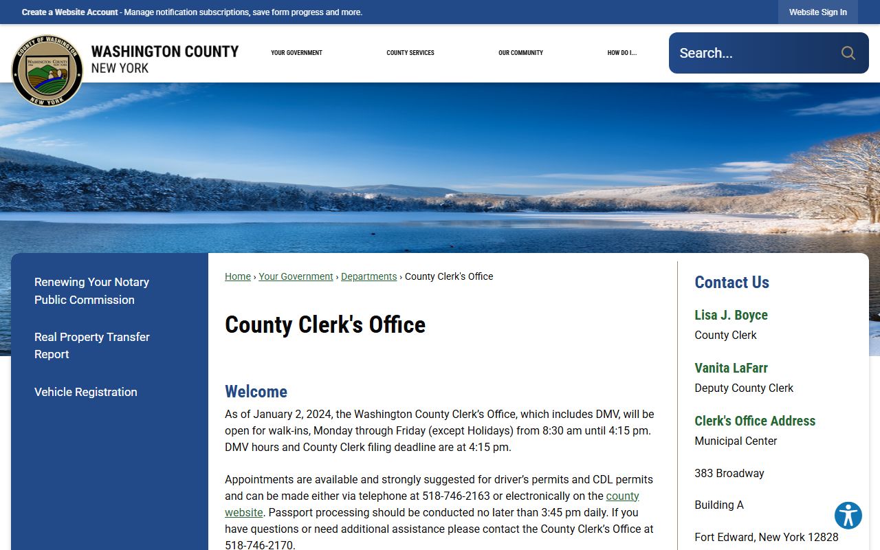 Washington County Clerk's Office website for deed records