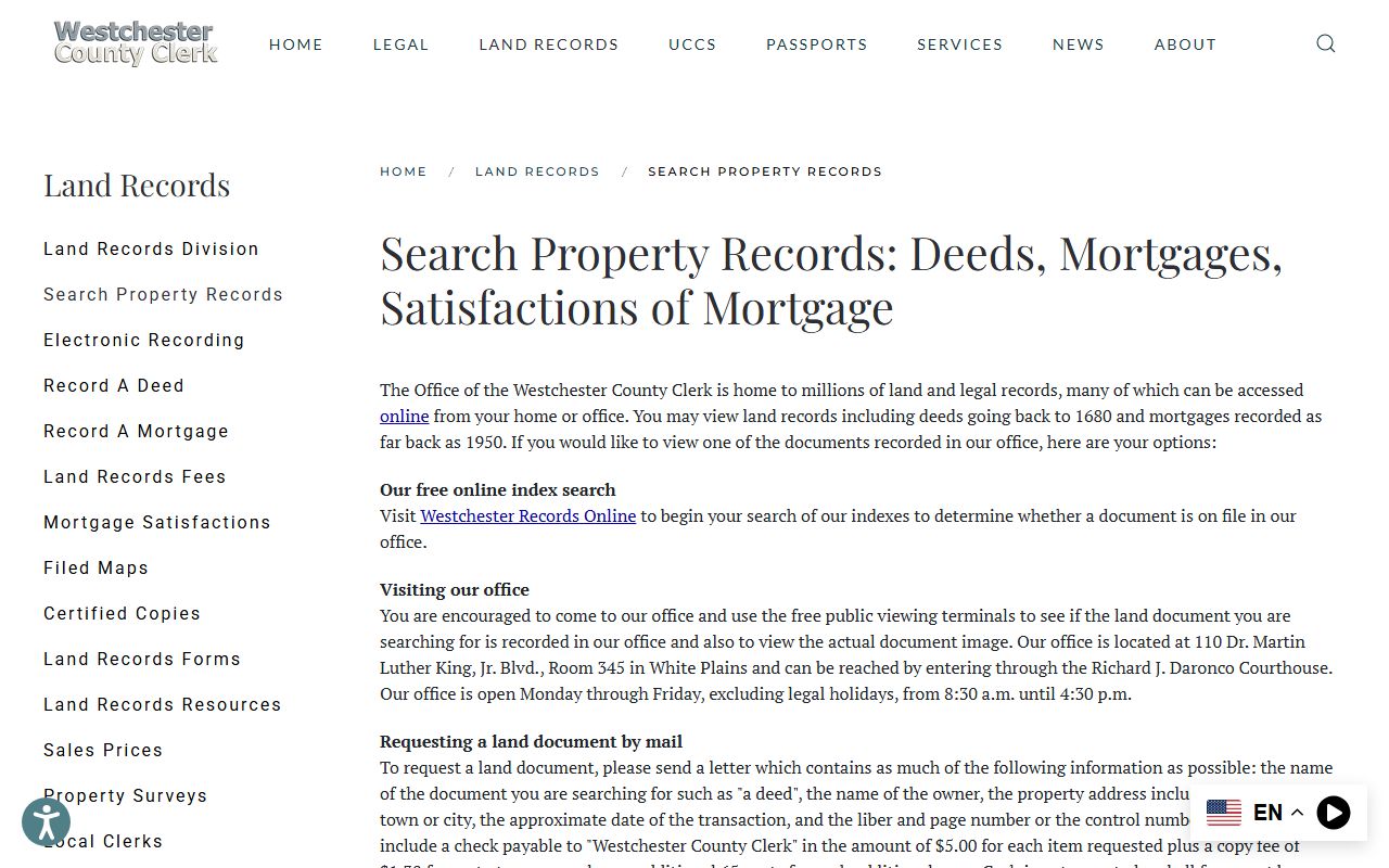 Westchester County Clerk land records search for Yonkers deed records