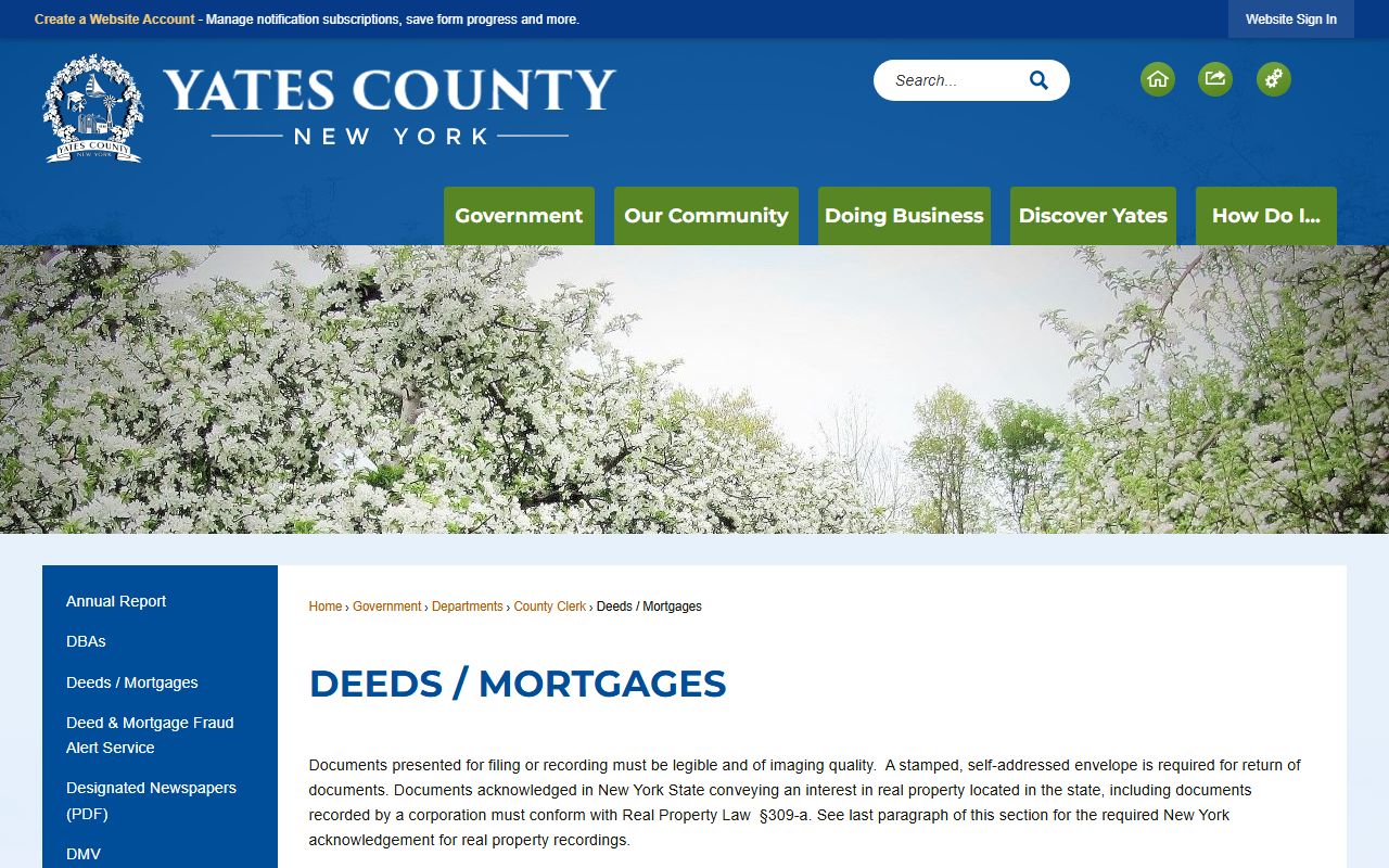 Yates County Clerk's Office deeds and mortgages page