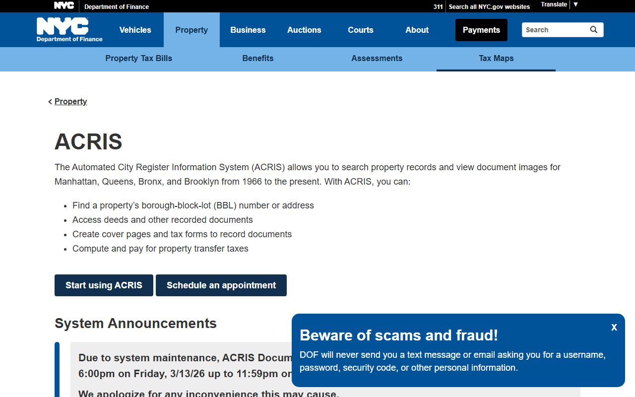 NYC ACRIS system for searching New York deed records online